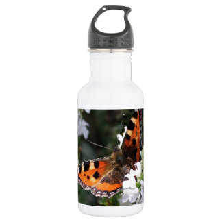 Bouteille D'eau En Acier Inoxydable Papillon orange et noir sur des fleurs blanches