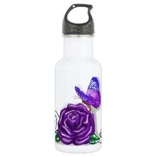Bouteille D'eau En Acier Inoxydable Papillon violet et conception Rose