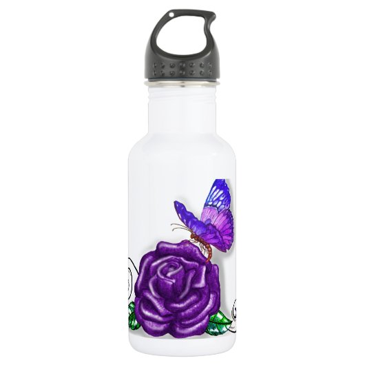 Bouteille D'eau En Acier Inoxydable Papillon violet et conception Rose (Devant)