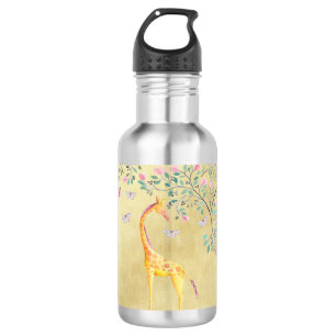 Bouteille D'eau En Acier Inoxydable Papillons et fleur de girafe d'aquarelle