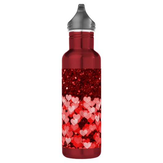 Bouteille D'eau En Acier Inoxydable Parties scintillant Faux Coeurs Rouge et Blanc (Droite)