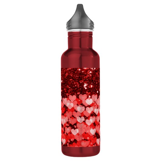 Bouteille D'eau En Acier Inoxydable Parties scintillant Faux Coeurs Rouge et Blanc (Gauche)