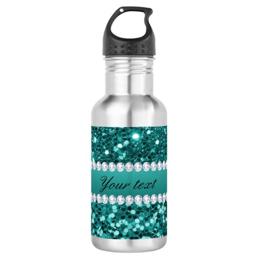 Bouteille D'eau En Acier Inoxydable Parties scintillantes turquoises chics et diamants (Devant)