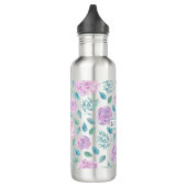 Bouteille D'eau En Acier Inoxydable Pastel Purple Fleurs Motif Monogramme (Gauche)