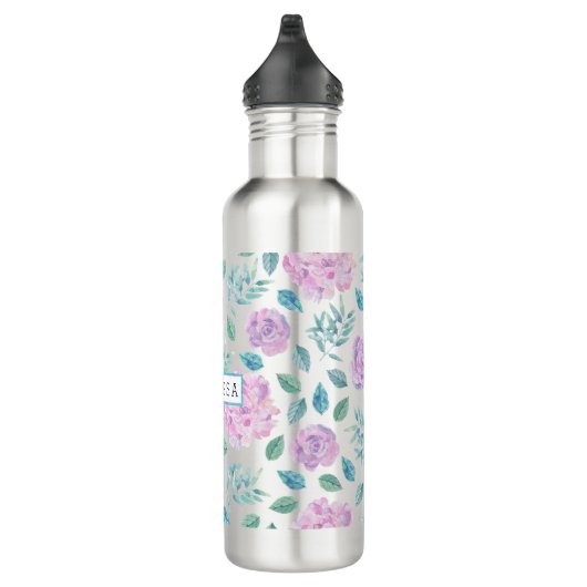 Bouteille D'eau En Acier Inoxydable Pastel Purple Fleurs Motif Monogramme (Droite)
