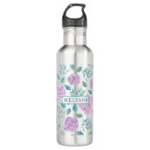Bouteille D'eau En Acier Inoxydable Pastel Purple Fleurs Motif Monogramme (Devant)