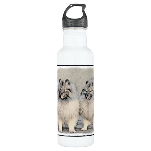 Bouteille D'eau En Acier Inoxydable Peinture Keeshond Brothers - Art Chien original (Devant)