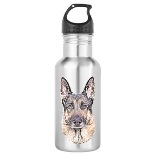 Bouteille D'eau En Acier Inoxydable Portrait d'un chien esquissé de couleur berger all