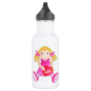 Bouteille D'eau En Acier Inoxydable Poupée Rag Aquarelle art nom boissons du coeur