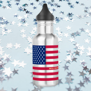Bouteille D'eau En Acier Inoxydable Rayures patriotiques d'étoiles de drapeau nationa