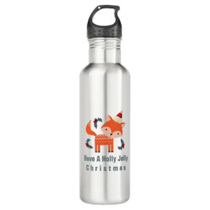 Bouteille D'eau En Acier Inoxydable Renard Orange À Santa Hat Joli Noël Whimsical
