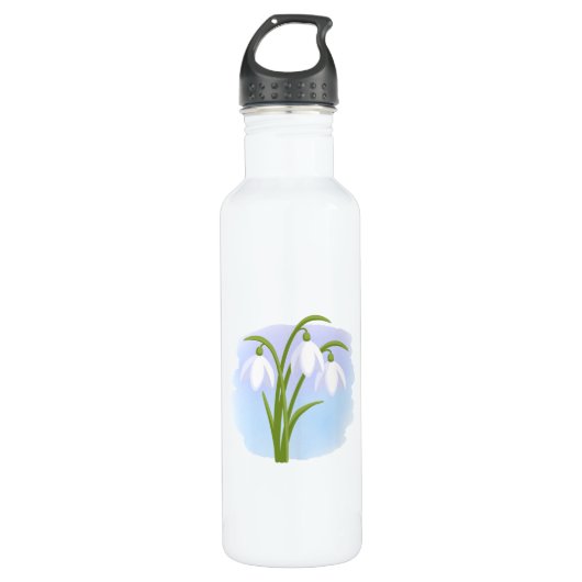 Bouteille D'eau En Acier Inoxydable Snowdrops - Fleurs de printemps sur aquarelle bleu (Devant)
