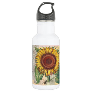 Bouteille D'eau En Acier Inoxydable Tournesol Vintage Damas Fleur Art