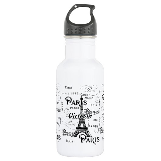 Bouteille D'eau En Acier Inoxydable Typographie Calligraphie Paris France Tour Eiffel (Devant)