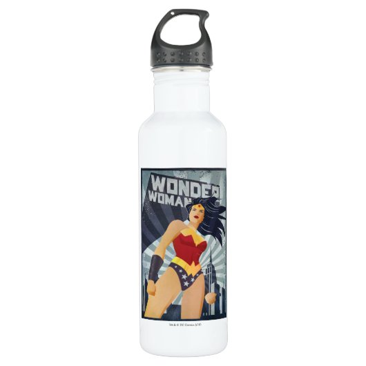 Bouteille D'eau En Acier Inoxydable Wonder Woman Retro City Sunburst (Devant)