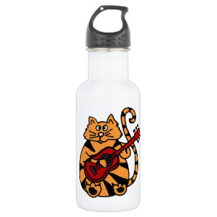 Bouteille D'eau En Acier Inoxydable XX chat de tigre orange drôle jouant la guitare