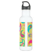 Bouteille D'eau En Acier Inoxydable Yellow Turquoise Moderne Pasley Motif Monogramme (Dos)