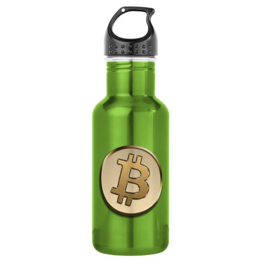 Bouteille d'eau en Bitcoin doré - VERT (Devant)