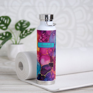 Bouteille D'eau Encre d'alcool Abstraite moderne - bleu violet ora