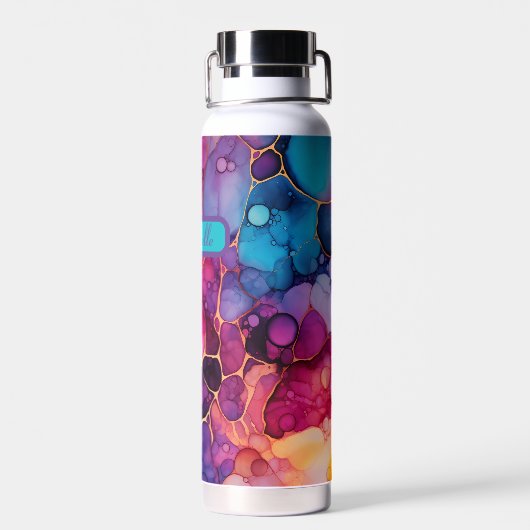 Bouteille D'eau Encre d'alcool Abstraite moderne - bleu violet ora (Arrière)