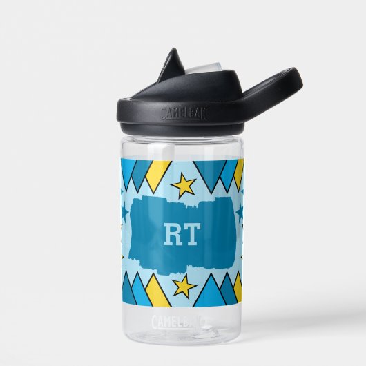 Bouteille D'eau Enfants ajouter initiales étoiles triangles bleu j (Gauche)