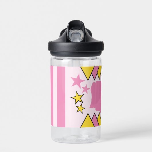 Bouteille D'eau Enfants ajouter initiales étoiles triangles rose j (Avant)