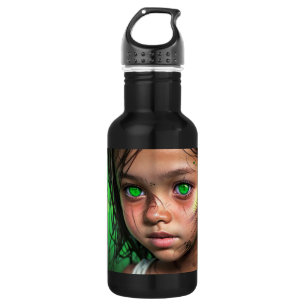 Bouteille D'eau Enfants tribaux   Fille futuriste aux yeux verts b