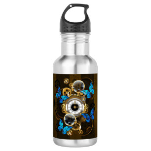 Bouteille D'eau Engrenages à vapeur et papillons bleus