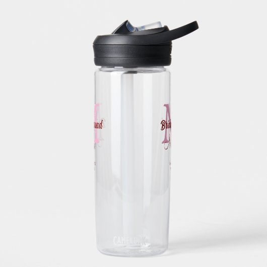 Bouteille D'eau Équipe de mariée ajouter nom monogramme demoiselle (Gauche)