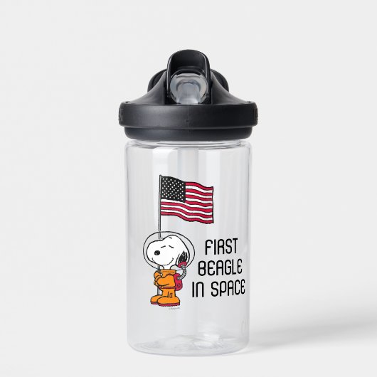 Bouteille D'eau ESPACE | Snoopy avec astronaute du drapeau (Avant)