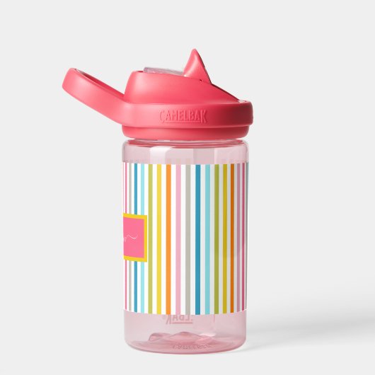 Bouteille D'eau Été Arc en ciel rayures Monogramme Script (Arrière Complet)