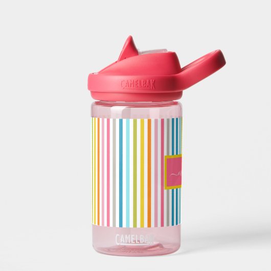 Bouteille D'eau Été Arc en ciel rayures Monogramme Script (Gauche)