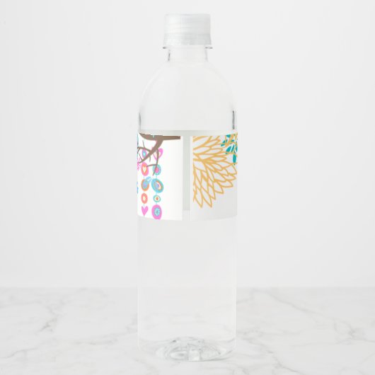 bouteille d'eau ÉTIQUETTE - oiseau mignon, arbre (Dos)