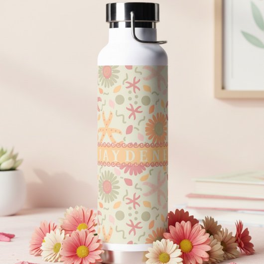 Bouteille D'eau Étoile de mer pastel et fleurs