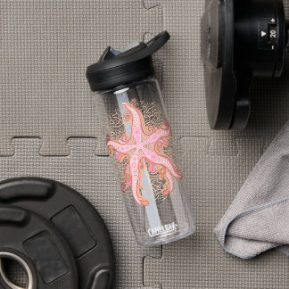 Bouteille D'eau Étoiles de mer et motif pastel rose corail