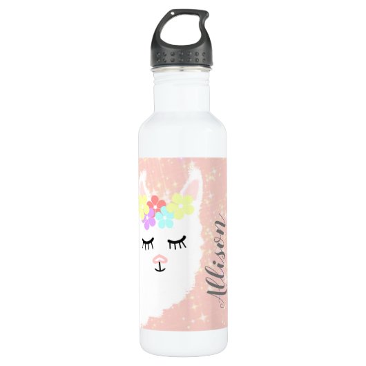 Bouteille D'eau Étoiles Floriales Roses De Cute Llama (Devant)