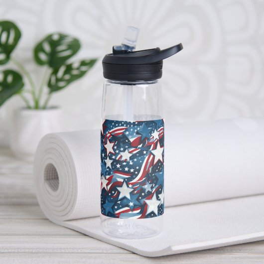 Bouteille d'eau Étoiles patriotiques (Yoga (pivotée))