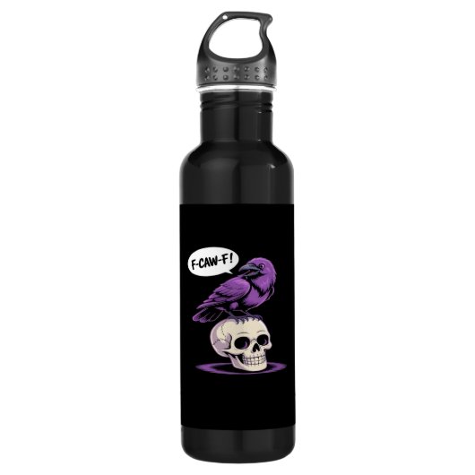 Bouteille D'eau F-Caw-F Crow Skull Halloween Humor Graphic Design (Devant)