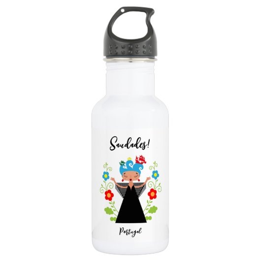 Bouteille D'eau Fado chanteuse avec caravelle portugaise (Devant)