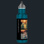 Bouteille D'eau Famille bleue moderne 4 nom de famille de collage<br><div class="desc">Bouteille d'eau avec 4 photos,  collage photo de famille et nom de famille.
Vous pouvez le personnaliser et ajouter vos propres photos et texte,  nom.</div>