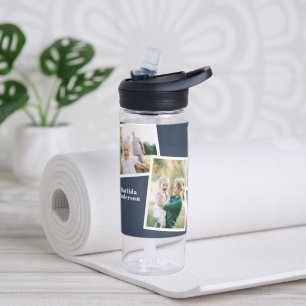 Bouteille D'eau Famille multi photo moderne marine bleu simple fam