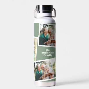 Bouteille D'eau Famille multi-photo moderne sauge vert simple fami