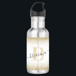Bouteille D'eau Faux Gold Parties scintillant Sparkly Monogramme N<br><div class="desc">Jolie bordure de parties scintillant d'or jaune sur une bouteille d'eau en acier inoxydable moderne et tendance,  avec un joli nom de script et une personnalisation initiale qui a l'air chic et girly.</div>
