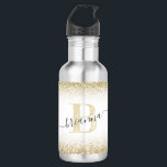 Bouteille D'eau Faux Gold Parties scintillant Sparkly Monogramme N<br><div class="desc">Jolie bordure de parties scintillant d'or jaune sur une bouteille d'eau en acier inoxydable moderne et tendance,  avec un joli nom de script et une personnalisation initiale qui a l'air chic et girly.</div>
