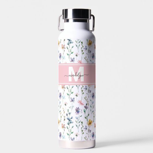 Bouteille D'eau Feminine Boho Botanical Script Monogram (Avant)