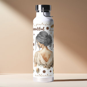 Bouteille D'eau Femme à l'aquarelle avec cheveux gris Bohème Affir