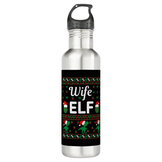 Bouteille D'eau femme elf noël laide pull (Devant)