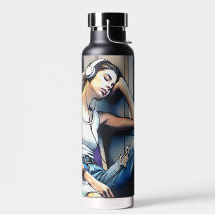 Bouteille D'eau Femme endormie dans le métro en écoutant de la mus