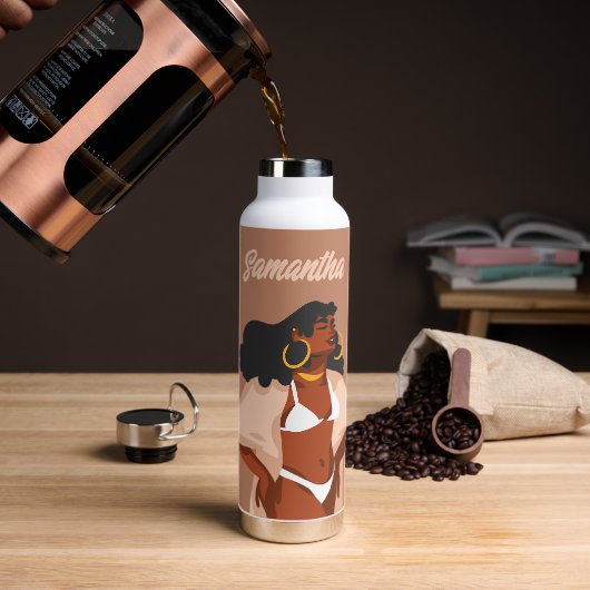 Bouteille D'eau Femme noire, Bikini blanc, Prêt plage (Gym)