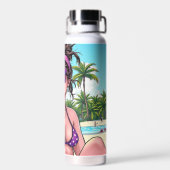 Bouteille D'eau Femmes en Bikini violet et Bandanna à la plage (Arrière)